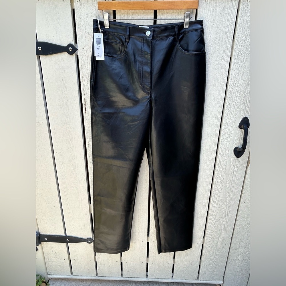 NWT Aritzia Wilfred Melina Vegan Leather Pants Straight Leg High Rise Size 12